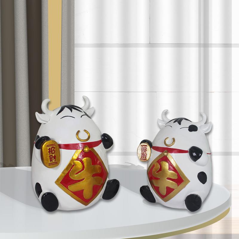 厂家现代简约牛摆件 客厅办公室树脂工艺品牛储钱罐