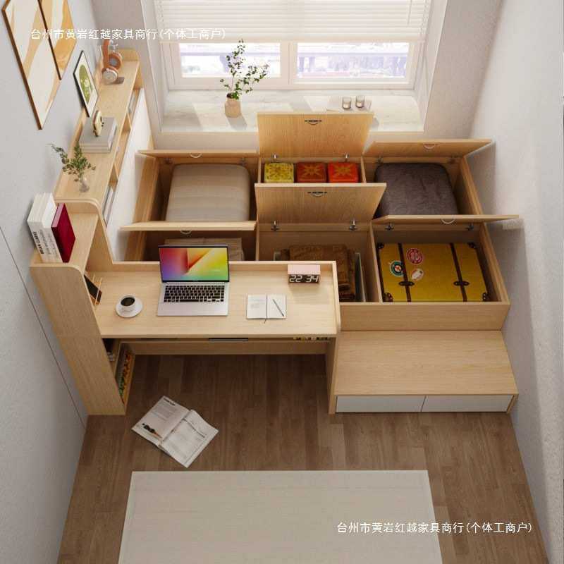bts小户型榻榻米书桌一体现做单人床多功能高箱储物儿童床组合储