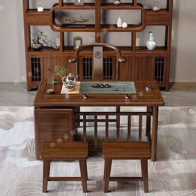 新中式乌金木茶桌全套实木泡茶桌椅组合办公室阳台家用小户型茶台