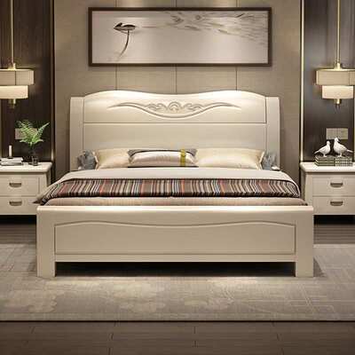 现代简约白色实木床1.5米1.8米主卧大床储物新款婚床床实木耐用