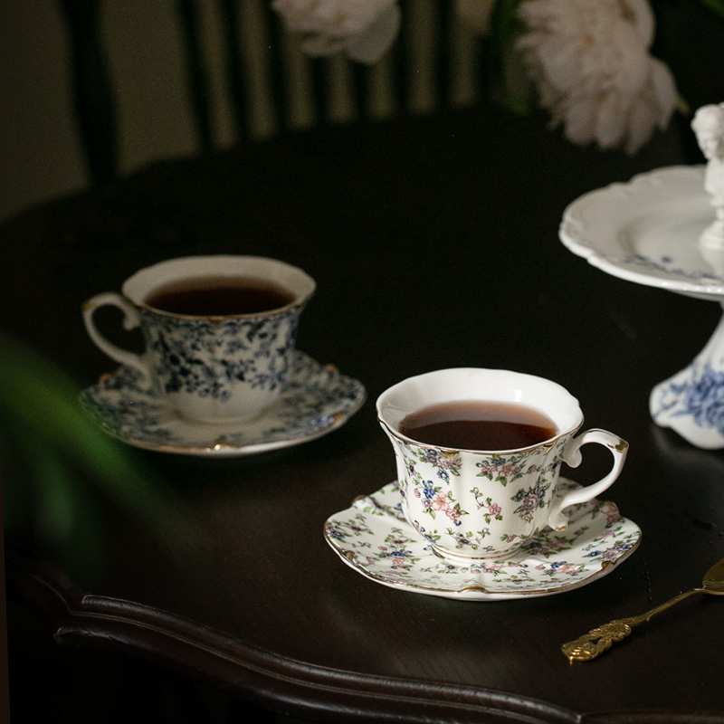 中古法式青花描金咖啡杯碟 下午红茶杯子 宫廷风欧式陶瓷复古风