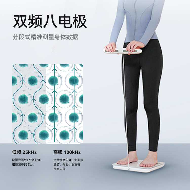沃莱厂家智能八电极体脂称健身测脂app连接人体秤便携体重秤