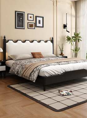 北欧黑色实木床现代简约1.5米1.8复古卧室经济型双人法式复古大床