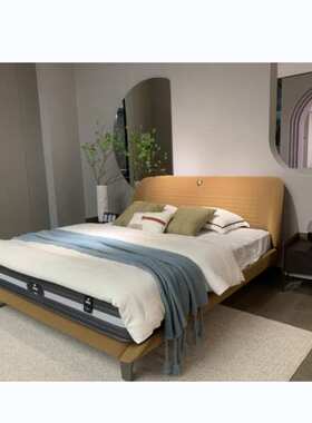 意式极简布床现代简约主卧床橙色磨砂布高端大气设计师款双人床婚