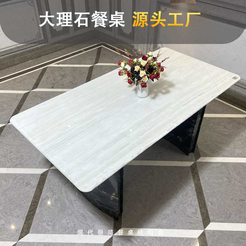法式罗甸绿大理石餐桌组合小户型家用复古现代轻奢石简约圆形饭桌