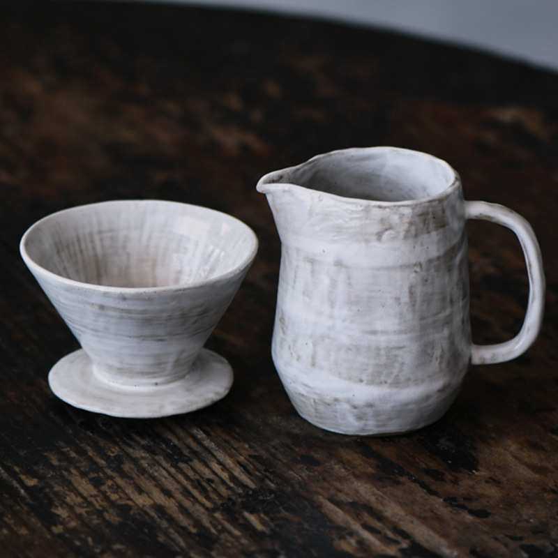 粉引手作咖啡具套装 V60滤杯陶瓷分享壶套组 粗陶手冲咖啡壶器具