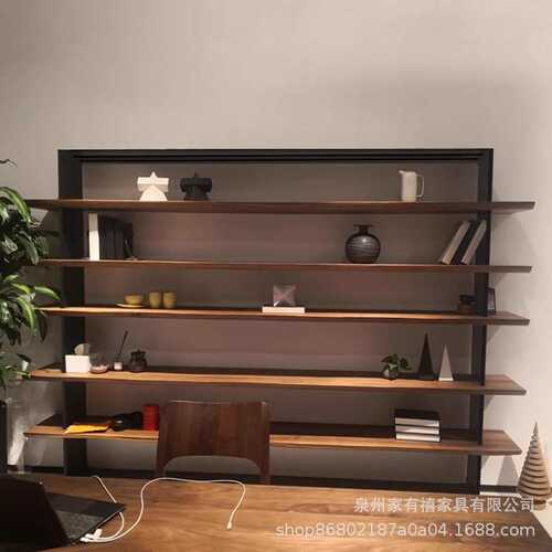 loft工业风铁艺实木隔板书架置物架落地客厅办公室展示架陈列架