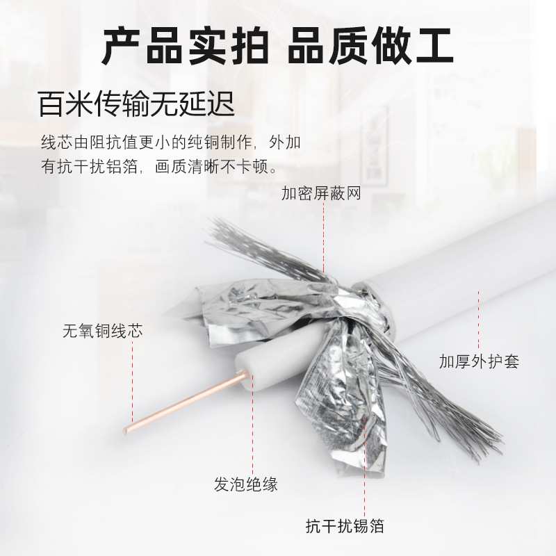 纯铜SYWV高清有限电视线75-5入户卫星连接线闭路线家装同轴电缆线