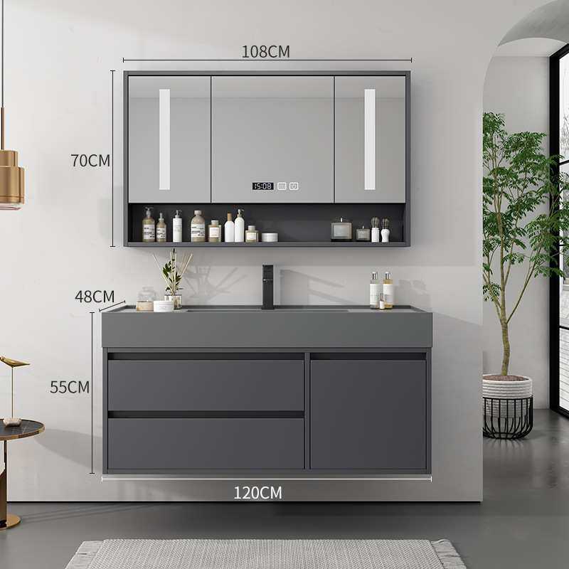 轻奢实木浴室柜组合套装落地款洗漱台盆智能洗手洗脸卫生间洗漱台