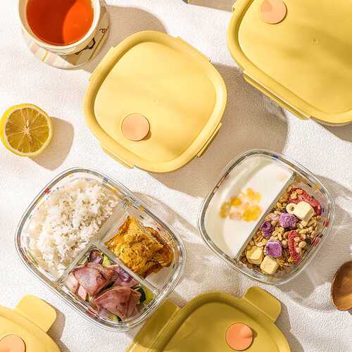 MIXIM玻璃保鲜盒饭盒微波炉加热专用碗上班族带饭餐盒分隔便当盒