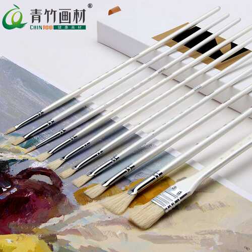 青竹水粉笔套装猪鬃尼龙狼毫毛油画丙烯颜料画笔流光白水彩扇形笔