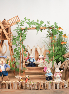 实木秋千风车花器摆件幼儿园环创微景观装饰 户外庭院自然角布置