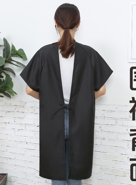 夏季薄款透气成人短袖罩衣夜市大人半袖工作服围裙女黑色定制印字