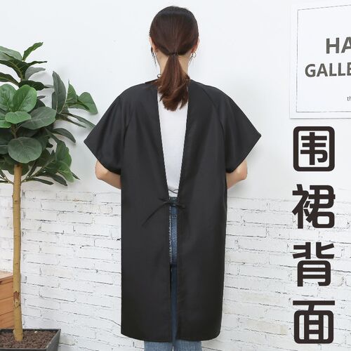 夏季薄款透气成人短袖罩衣夜市大人半袖工作服围裙女黑色定制印字