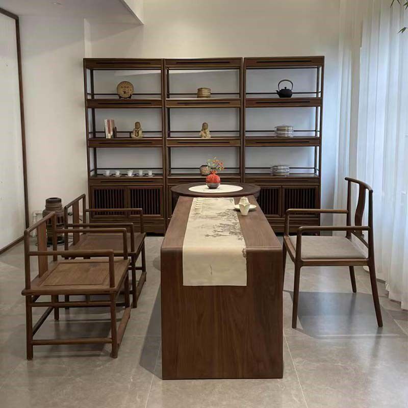 新中式黑胡桃茶桌椅组合实木禅意办公室功夫茶台简约现代茶室茶桌