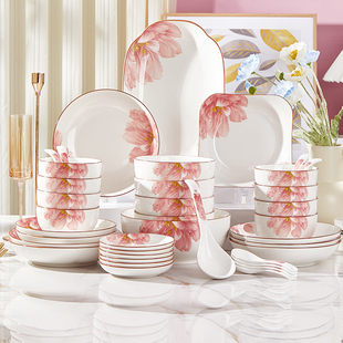 碗碟套装家用陶瓷加厚防烫健康釉中彩餐具可微波结婚乔迁礼品套装