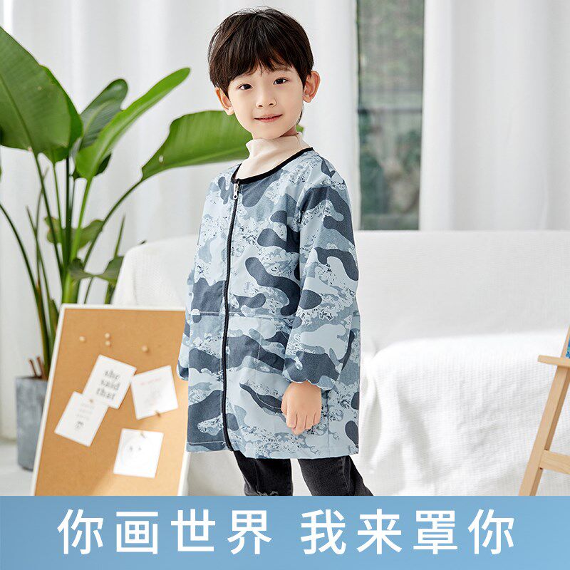 儿童防水罩衣男宝宝薄款无帽秋冬长袖绘画防脏小孩羽绒服护衣饭兜