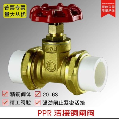 50ppr闸阀截门开关家用自来水总阀门水阀水管总闸双活接铜热熔管