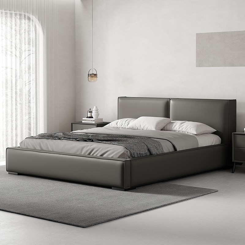 意式极简设计师豆腐n块真皮床现代简约主卧大床轻奢软包落地双人