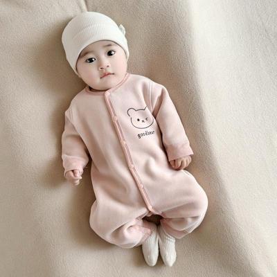 婴儿加绒加厚款2025秋冬新款无骨熊头前开长袖幼儿保暖服外出哈衣