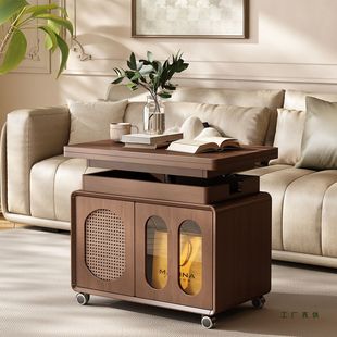 实木折叠茶几可升降移动边几茶桌小户型客厅沙发边柜2025新款推车