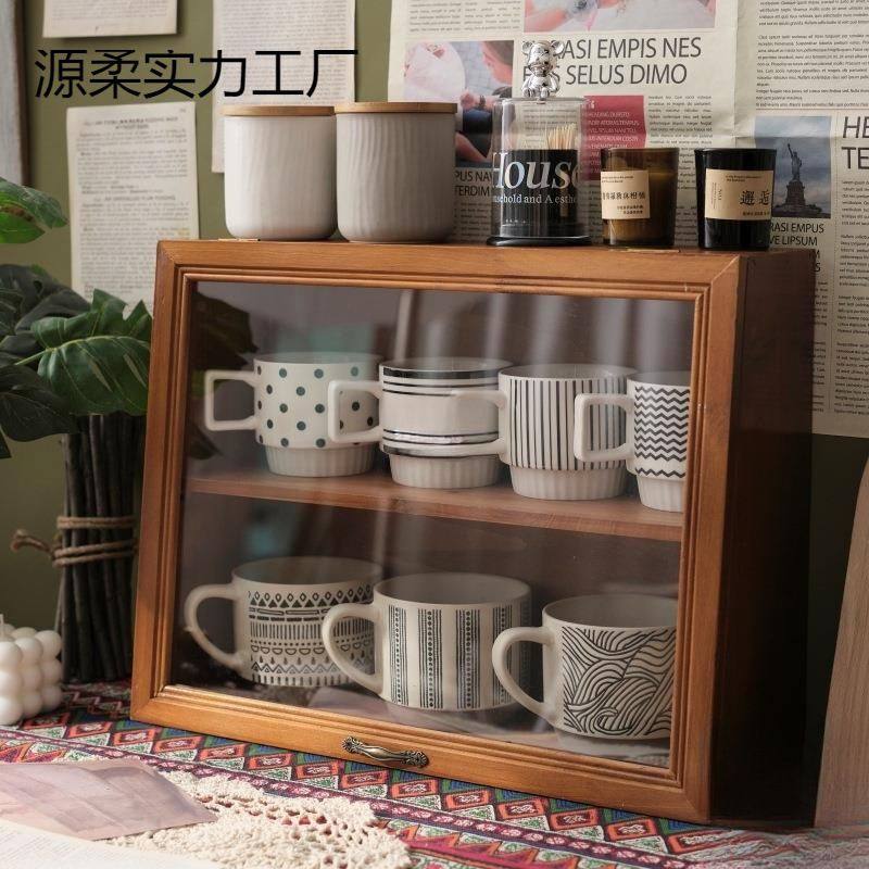 桌面咖啡杯子收纳盒马克杯茶具展示柜实木水杯化妆品复古木质带盖,住宅家具,家用陈列柜,淘宝优惠券,粉丝福利购,淘宝优惠卷