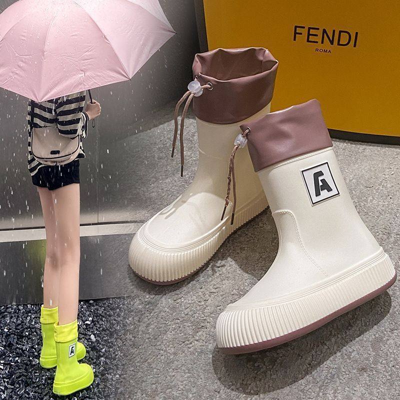 防水束口新款雨靴防滑水鞋软底厨房胶鞋雨鞋女款时尚外穿中筒加绒