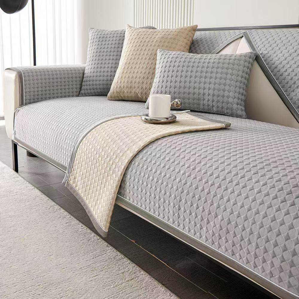 夏季冰丝凉感简约时尚轻奢防滑可机洗防猫抓纯色沙发垫套罩盖背巾