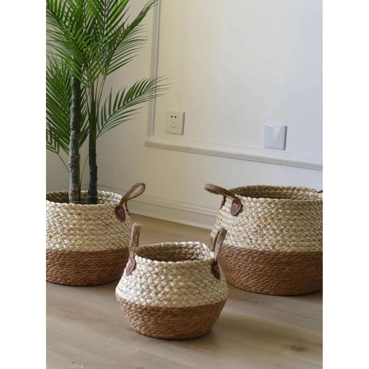 藤质北欧风高颜值落地花篮龟背竹琴叶榕编织花盆虎皮兰复古,收纳整理,收纳筐,淘宝优惠券,粉丝福利购,淘宝优惠卷