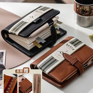 2025年新款随身便携A7活页手账本迷你笔记本本子空白网格点阵竖线