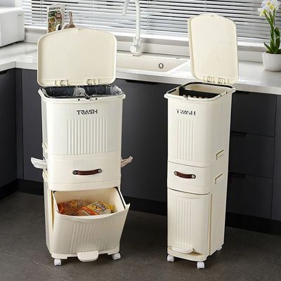 双层分类垃圾桶家用带盖高款2025新款厨房专用干湿分离大容量移动