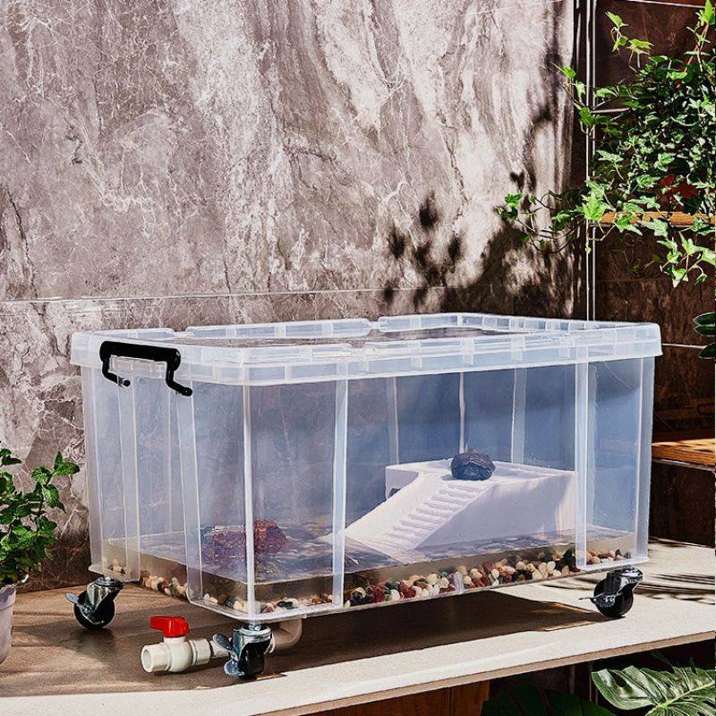 乌龟缸透明带盖鳄龟饲养箱草龟缸收纳箱可造景带排水生态鱼缸爆款