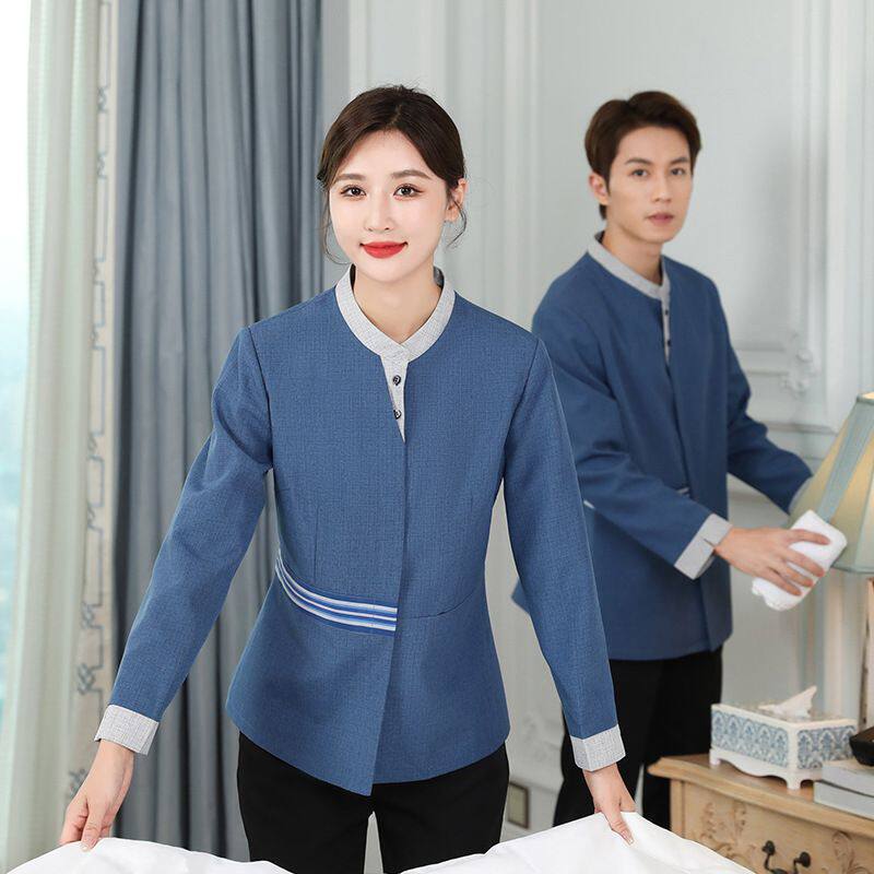 保洁服长袖酒店宾馆清洁阿姨制服物业工作制服春秋款中式风