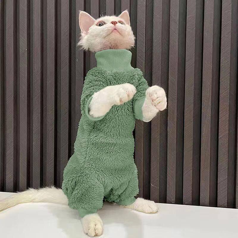 加厚无毛猫衣服保暖护肚子连体四脚衣德文秋冬季御寒加绒猫咪衣服
