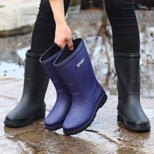 雨鞋男款中筒防水软底耐磨加绒水鞋保暖雨靴工地防滑厨房平底胶鞋