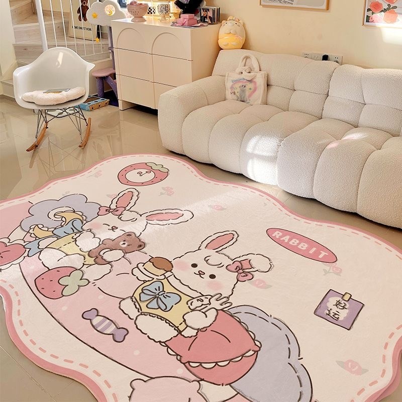 可爱少女c粉色床边毯加厚卧室沙发毯客厅地毯异形地垫