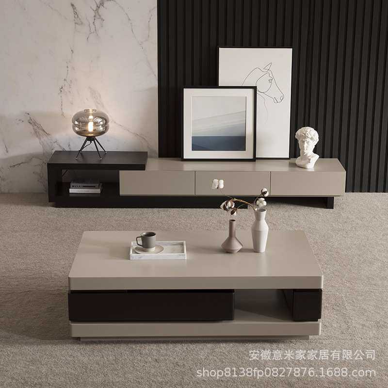 意式极简轻奢烤漆茶几现代简约小户型方形高端家用客厅可旋转茶几