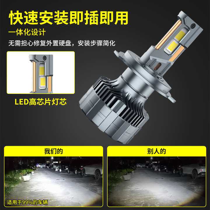X01新铜管汽车led大灯h7超亮H4大功率解码直插式远近光一体