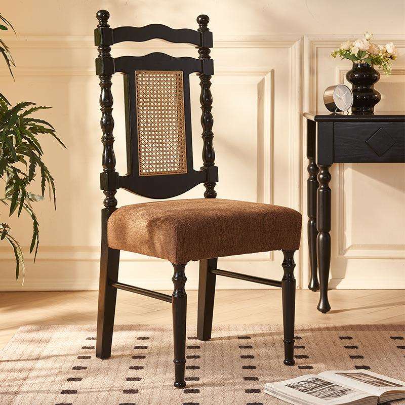 法式复古风实木藤编靠背餐椅小户型民宿咖啡厅餐厅家用卧室梳妆椅