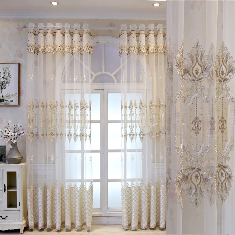 欧式简约双层窗帘客厅卧室遮光成品窗帘简约现代T落地飘窗布纱一