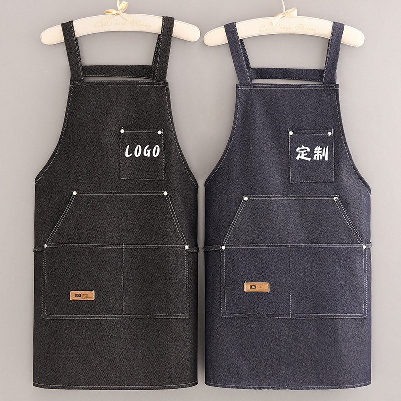 牛仔加厚家用厨房围裙定制logAo印字餐饮专用防污耐磨耐脏大人围