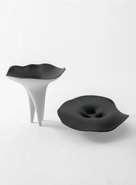 黑白陶瓷果盘果盆厨房陶瓷摆件软装饰品新中式摆设