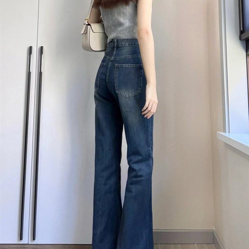 美式复古蓝色牛仔裤女2024年秋冬新款做旧高腰显瘦宽松微喇叭裤子,女装/女士精品,卫裤,淘宝优惠券,粉丝福利购,淘宝优惠卷