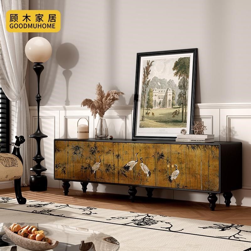 法式中古风仙鹤全实木电视柜家用客厅装饰储物立柜卧室法式一体柜,住宅家具,电视柜,淘宝优惠券,粉丝福利购,淘宝优惠卷