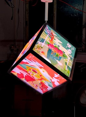 门头网红吊装电动旋转亚克力灯箱软膜UV通体魔方标识不锈钢导视牌