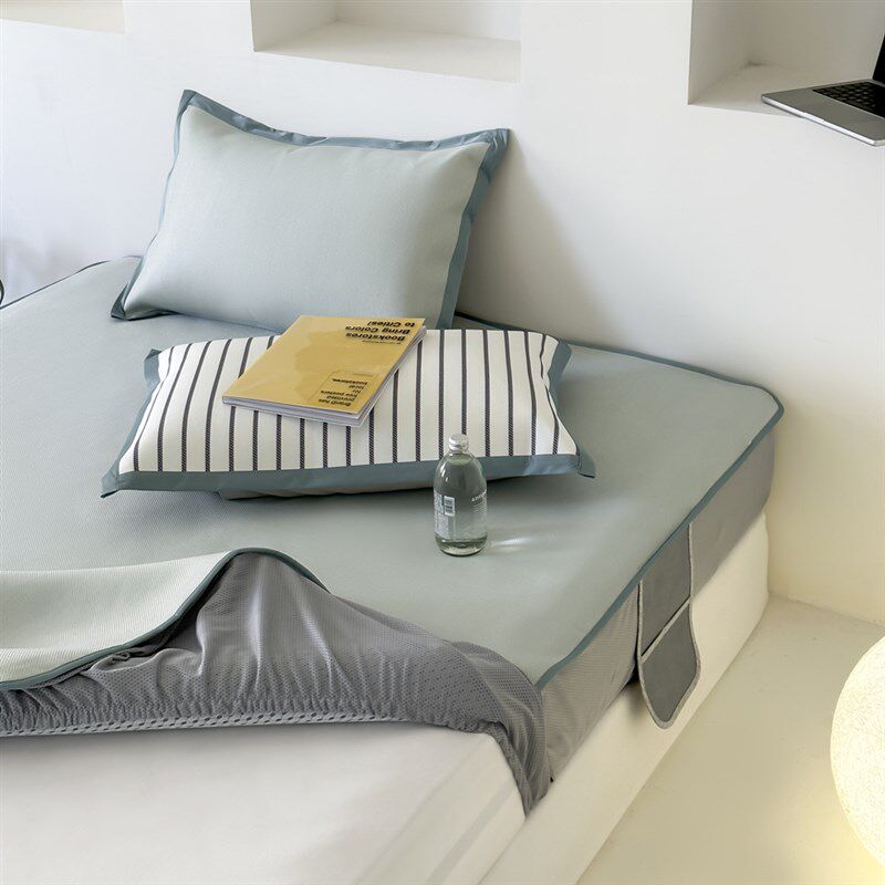 高档轻奢冰藤席 纯色混搭凉席三件套冰丝软席1.5m1.8米床笠款夏季