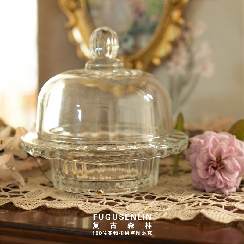 复古森林外贸法式浮雕玻璃烛台带盖储物首饰展示婚礼摄影道具
