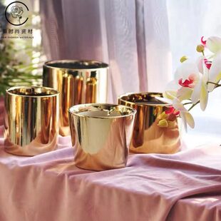 镀桌面摆件装饰陶瓷花盆金色简约电圣诞树多肉盆创意陶瓷北欧盆