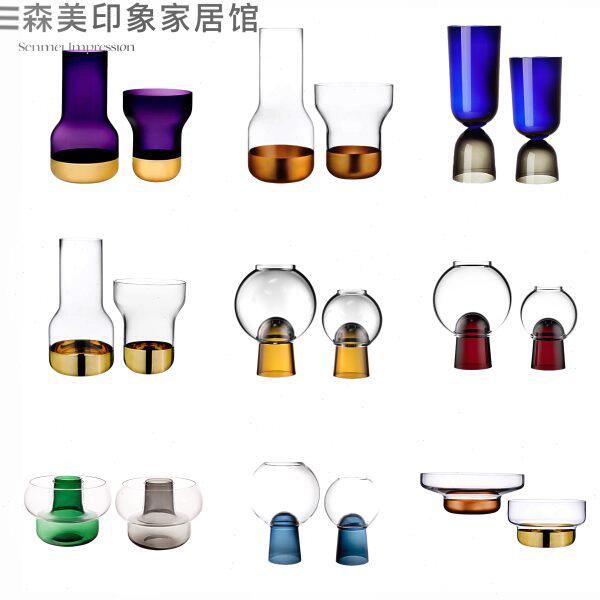现代轻奢镀金透明玻璃花瓶样板房售楼处酒店插花客厅软装饰品花器