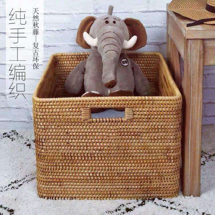 越南手工编织藤编家居收纳筐玩具书本衣物整理箱带提口储物篮